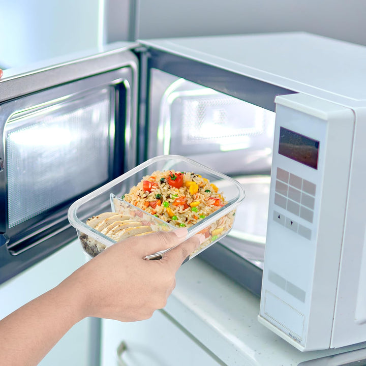 Winter Shore Meal Prep Boxen Glas mit 2 Fächern (5er-Pack) - Lebensmittelsichere, BPA-Freie, Auslauf