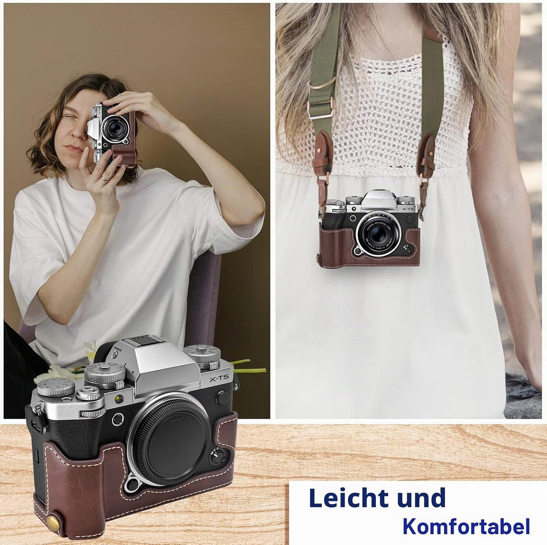 Rieibi Fuji XT5 Schutzhülle – hochwertige PU-Leder-Halbtasche für Fujifilm X-T5 Digitalkamera – Körp