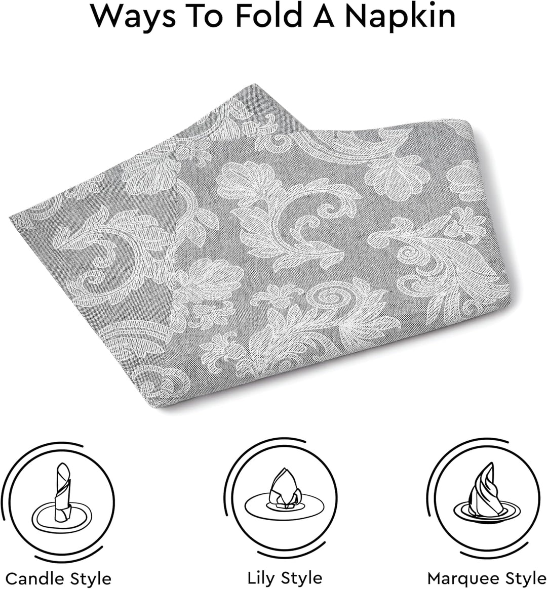 Encasa XO Esstisch Servietten Set von 12 I Grösse 45x45 cm I Blumen Grey Jacquard -Stil Druck Auf Ha