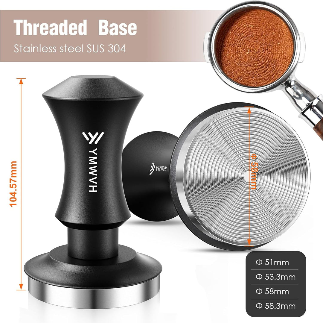 Kaffee Tamper mit Ripple Base 58mm, Edelstahl Espresso Tamper mit 20lbs/30lbs Ersatzfedern - Eloxier