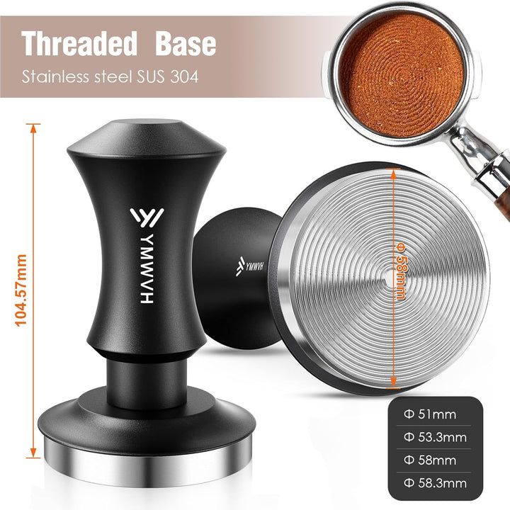 Kaffee Tamper mit Ripple Base 58mm, Edelstahl Espresso Tamper mit 20lbs/30lbs Ersatzfedern - Eloxier