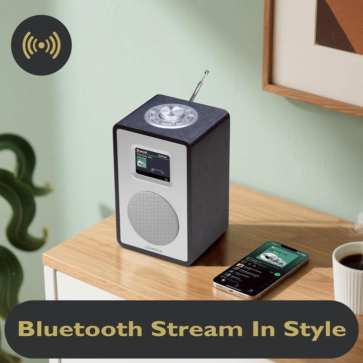 LEMEGA CR4+ DAB Radio Mit Bluetooth(Holzgehäuse,Tragbares DAB Plus Radio,Küchenradio,UKW-Radio,Doppe