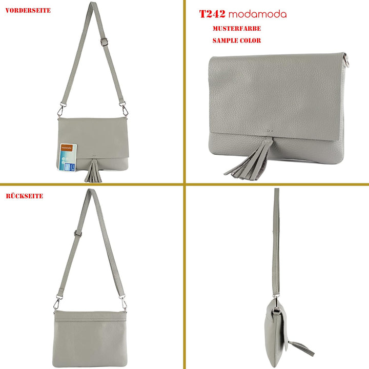 modamoda de - T242 - ital. Leder Clutch Umhängetasche Small Signalrot, Signalrot