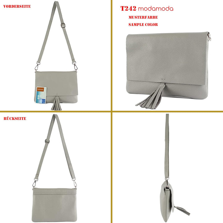 modamoda de - T242 - ital. Leder Clutch Umhängetasche Small Schwarz, Schwarz