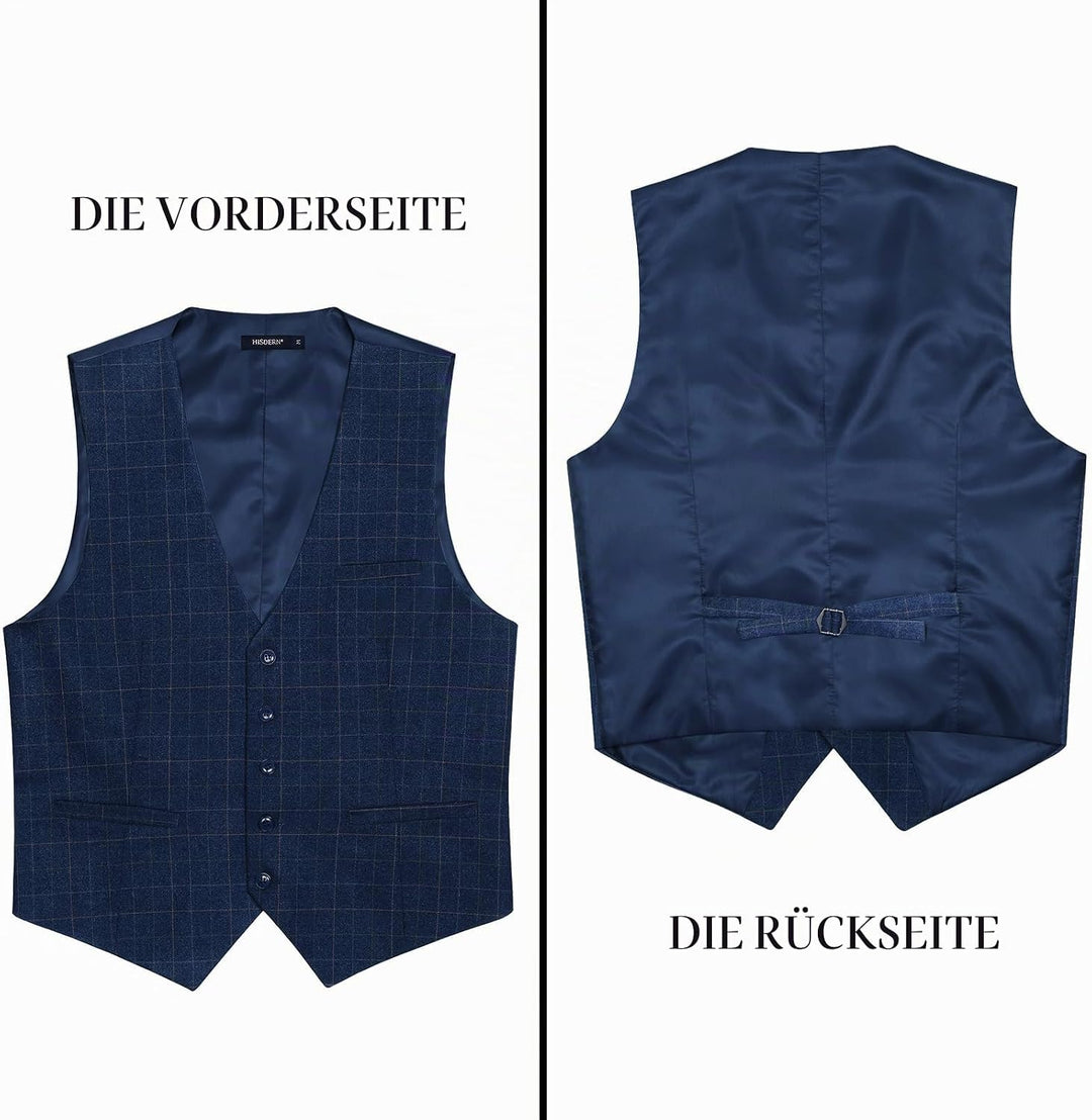 HISDERN Manner Formale Hochzeitsfeier Weste Baumwolle Plaid Kleid Anzug Weste für Herren 1Royal Blue
