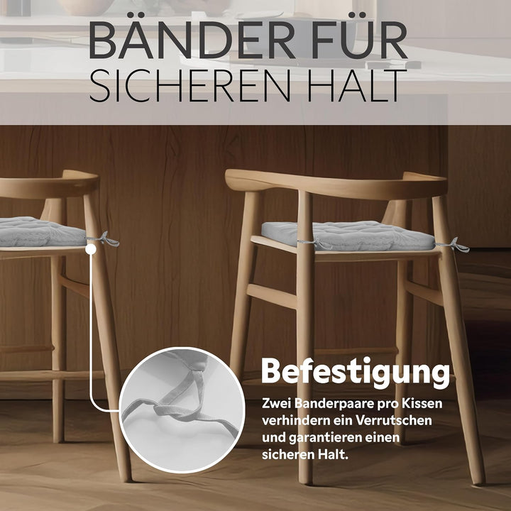 Brandsseller 2er Set Stuhlkissen 40x40x5 cm Sitzkissen Polster Stuhlauflage mit Haltebändern Dekokis