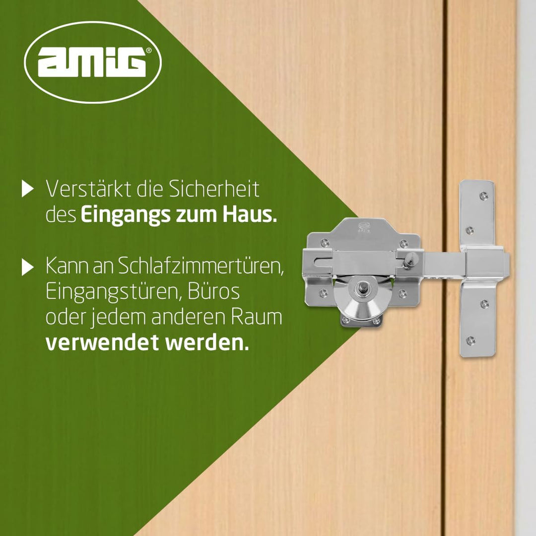 Amig - Klappschloss für Türen mit Sicherheitszylinder und Öffnungsriegel | Stahl | Martella-Finish |