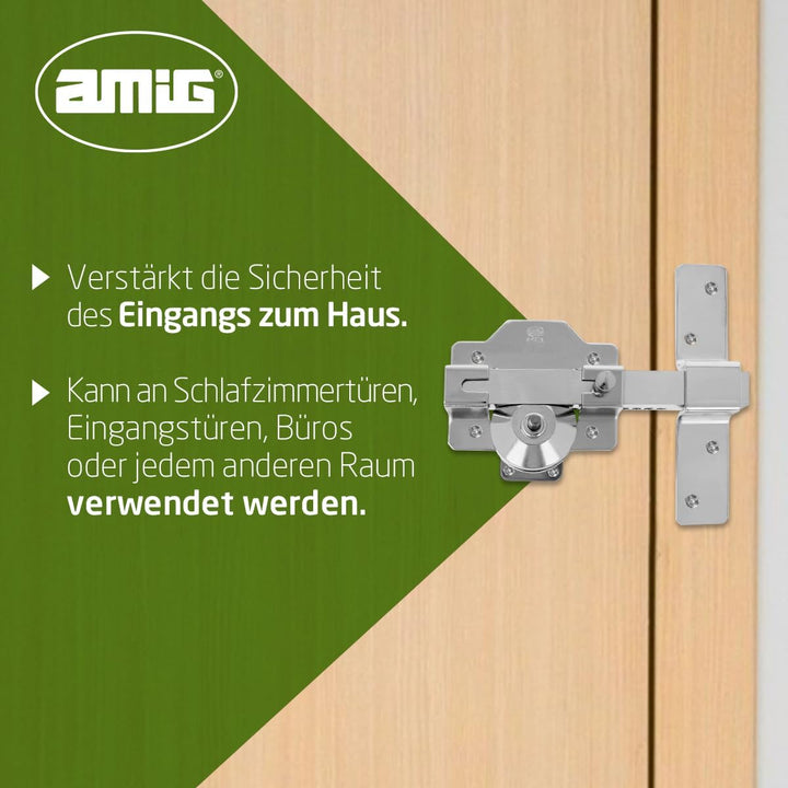 Amig - Klappschloss für Türen mit Sicherheitszylinder und Öffnungsriegel | Stahl | Martella-Finish |