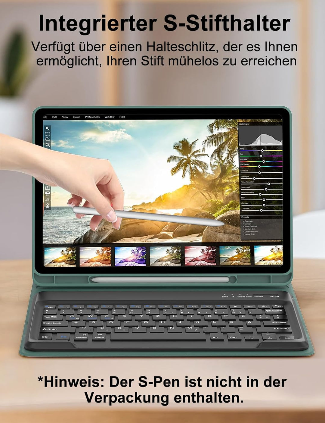 Hülle mit Tastatur für Samsung Galaxy Tab S10 Plus 2024/S9FE+/S9 Plus 12.4", Tastatur QWERTZ deutsch