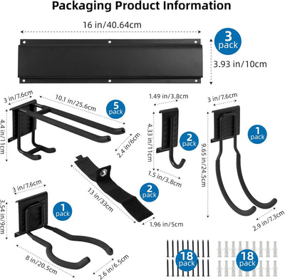 Sinoer Garage Tool Management Wandregal, Garage Wall Management Aufbewahrungsregal mit Haken mit 9 v