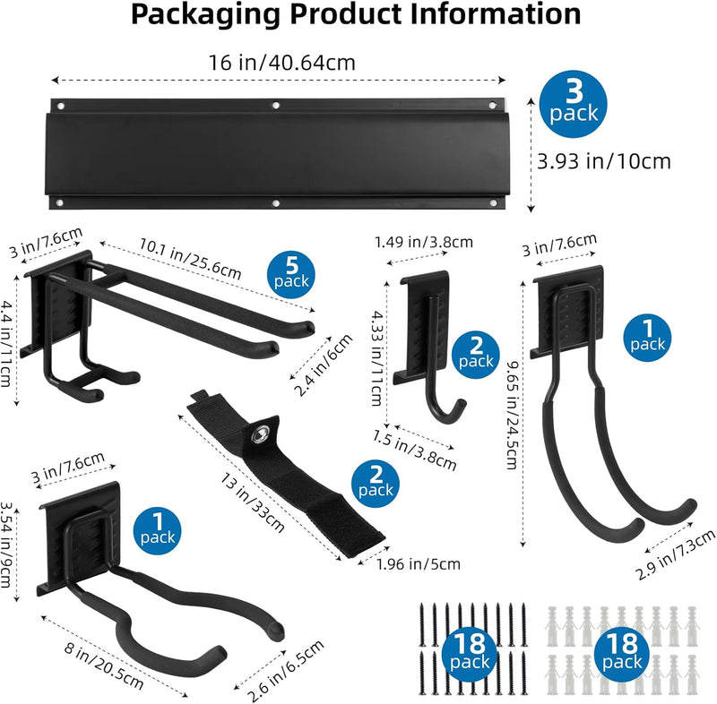 Sinoer Garage Tool Management Wandregal, Garage Wall Management Aufbewahrungsregal mit Haken mit 9 v