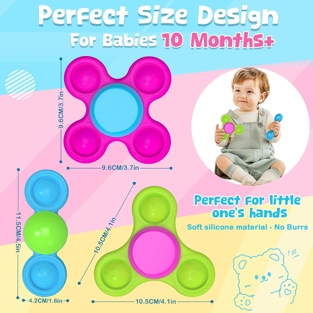 Saugnapf Spielzeug Kinder 3 Stück Fidget Spinner Baby Tierdruckmuster 10 Monate+ Baby Spielzeug Sili