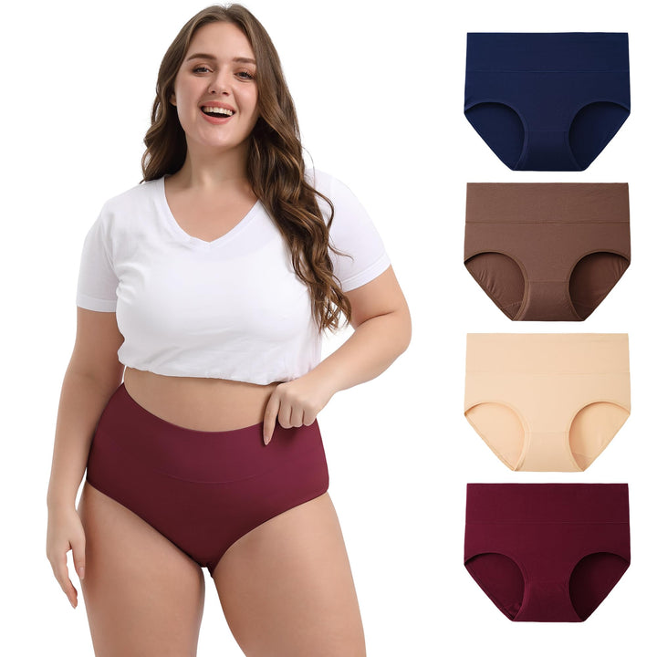 INNERSY Unterhosen Grosse Grössen Damen Taillenslip Baumwolle High Waist Slip (44-62) 4er Pack 44-46