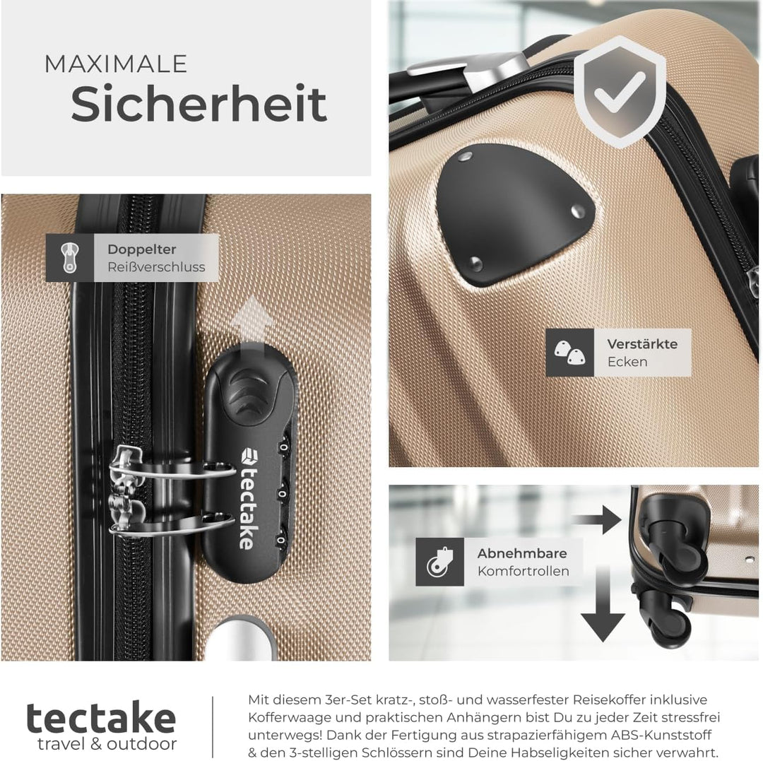 tectake® 3er Kofferset mit Kofferwaage & Kofferanhänger, Reisekoffer Set, ABS Hartschalenkoffer Set,