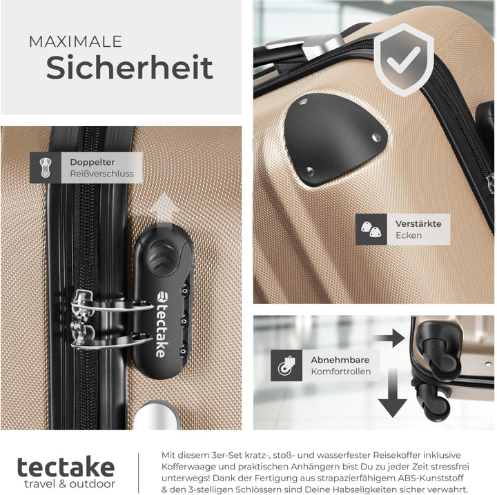tectake® 3er Kofferset mit Kofferwaage & Kofferanhänger, Reisekoffer Set, ABS Hartschalenkoffer Set,