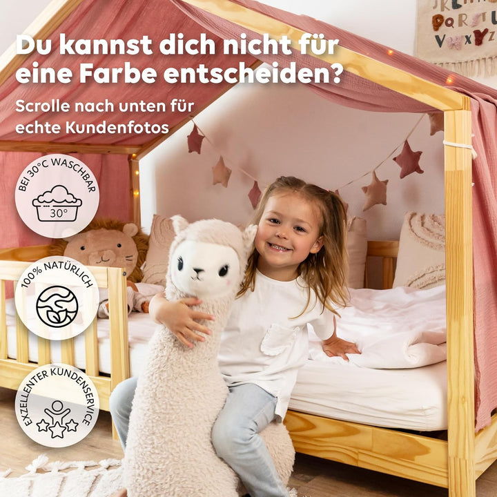 lilimaus Hausbett Himmel - 100% Baumwolle Betthimmel aus Musselin - Hausbett Deko - Geschenk Mädchen