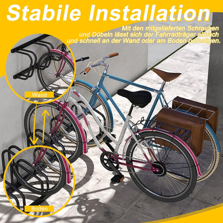 Aufun Fahrradständer Aufstellständer aus Stahl Für 4 Fahrräder, Mehrfachständer mit 37cm Radständer