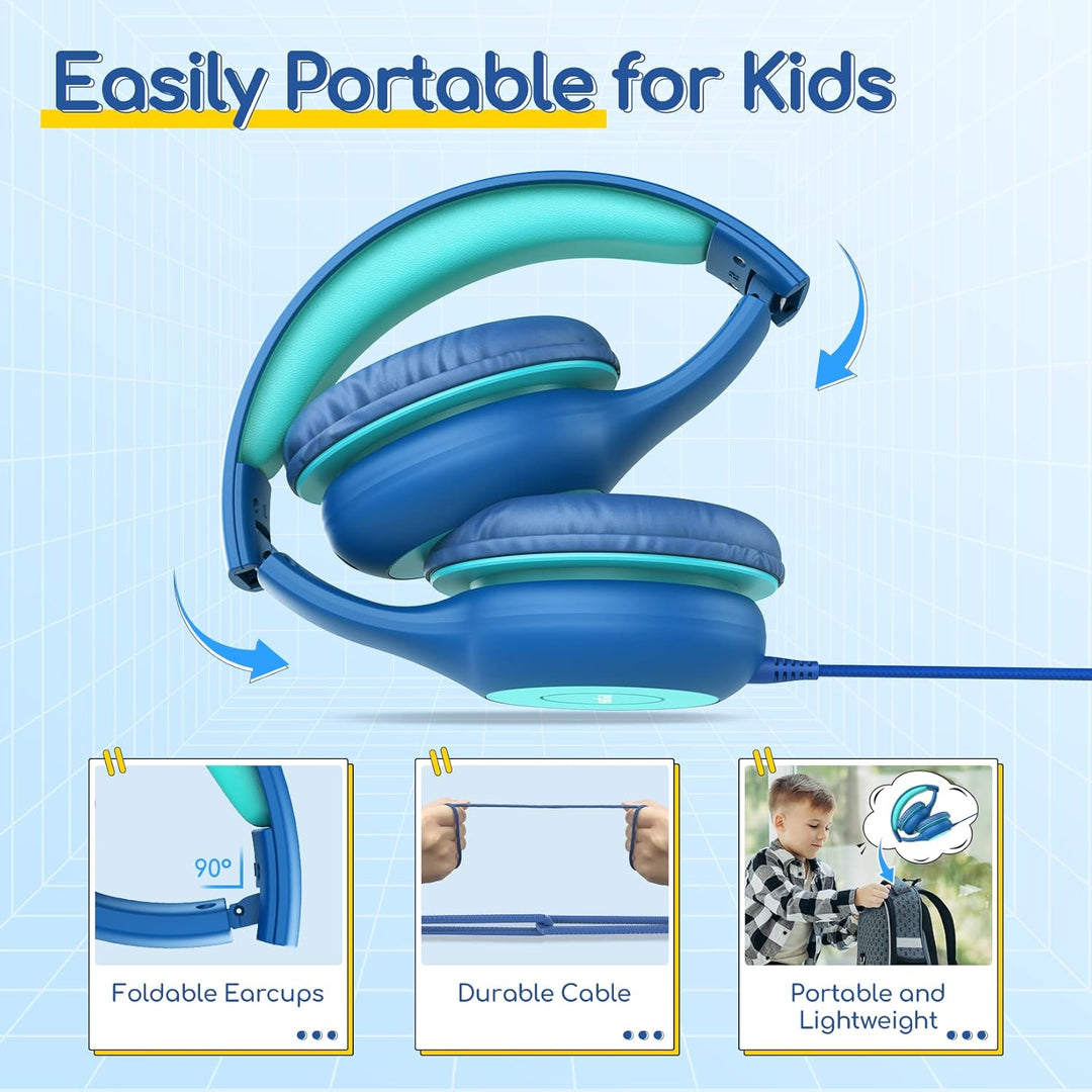 EarFun Kinder Kopfhörer, Kopfhörer Kinder mit Kabel, 85/94dB Lautstärkenbegrenzer, Faltbare, Einstel