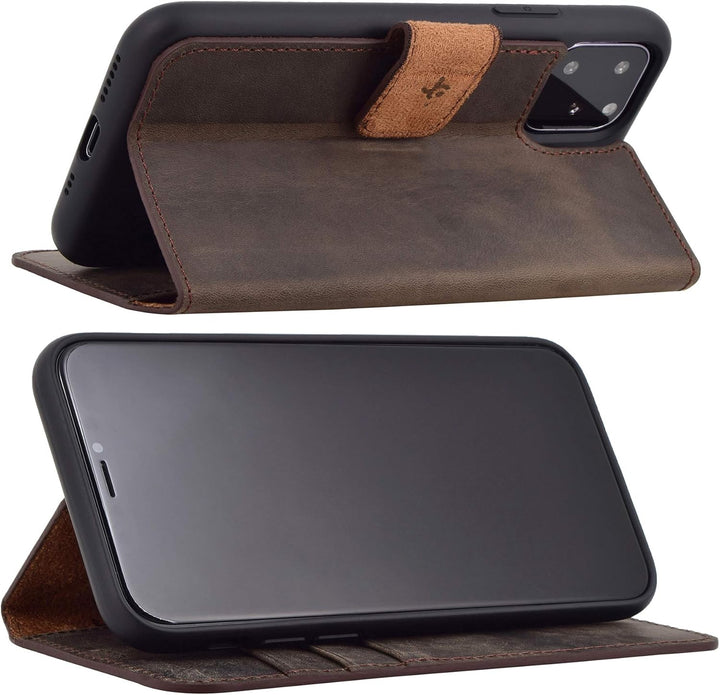Suncase Book-Style Hülle kompatibel mit iPhone 11 (6.1 Zoll) Leder Tasche (Slim-Fit) Lederhülle Hand