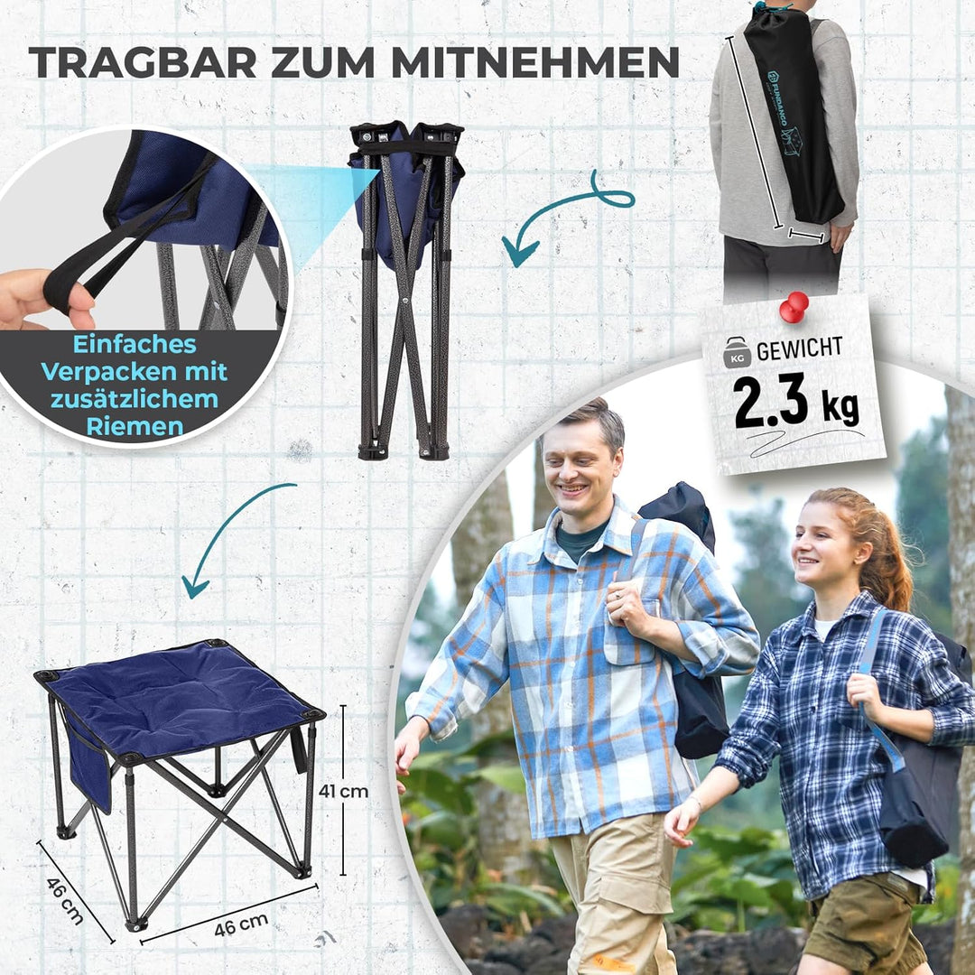 FUNDANGO Campinghocker faltbar 180KG, 46cm Klapphocker faltbar, gartenhocker mit Tragetasche, faltho