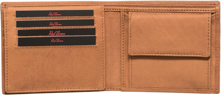Red Baron Portemonnaie Geldbörse Herren Elegantes Design Braun - mit Fach für EIN Einkaufswagenchip