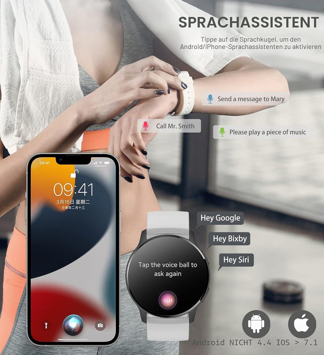 Smartwatch Damen Herren mit Telefonfunktion, 1.32 Zoll HD Voll Touchscreen, Smartwatch mit SpO2 Puls