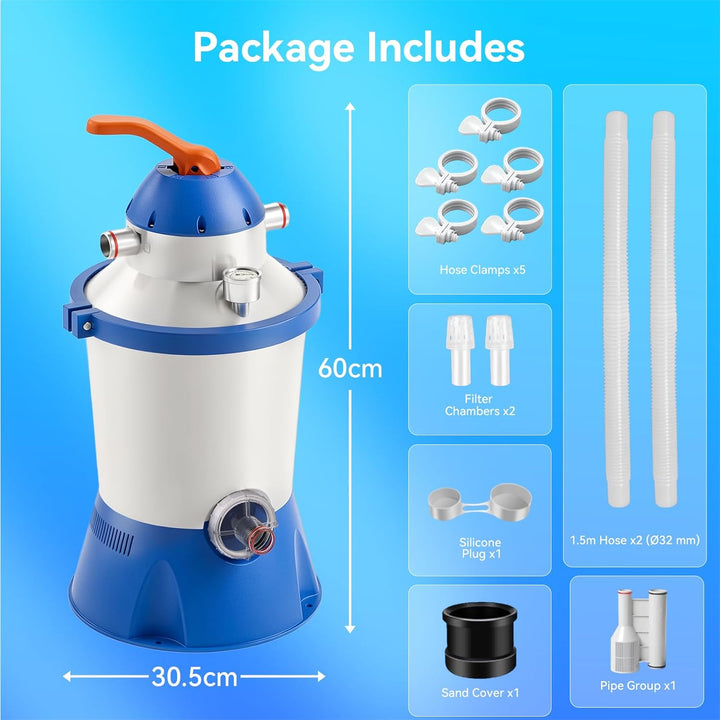 Sandfilteranlage Pool für Aufstellpool 3785L/h 90W - Komplettset Poolpumpe Sandfilter für kleine Poo