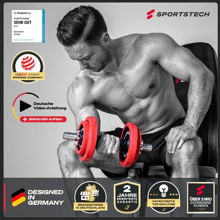 Sportstech 2in1 innovatives Hantelset mit Silikonüberzug, Kurzhanteln & Langhantel in einem, Hanteln