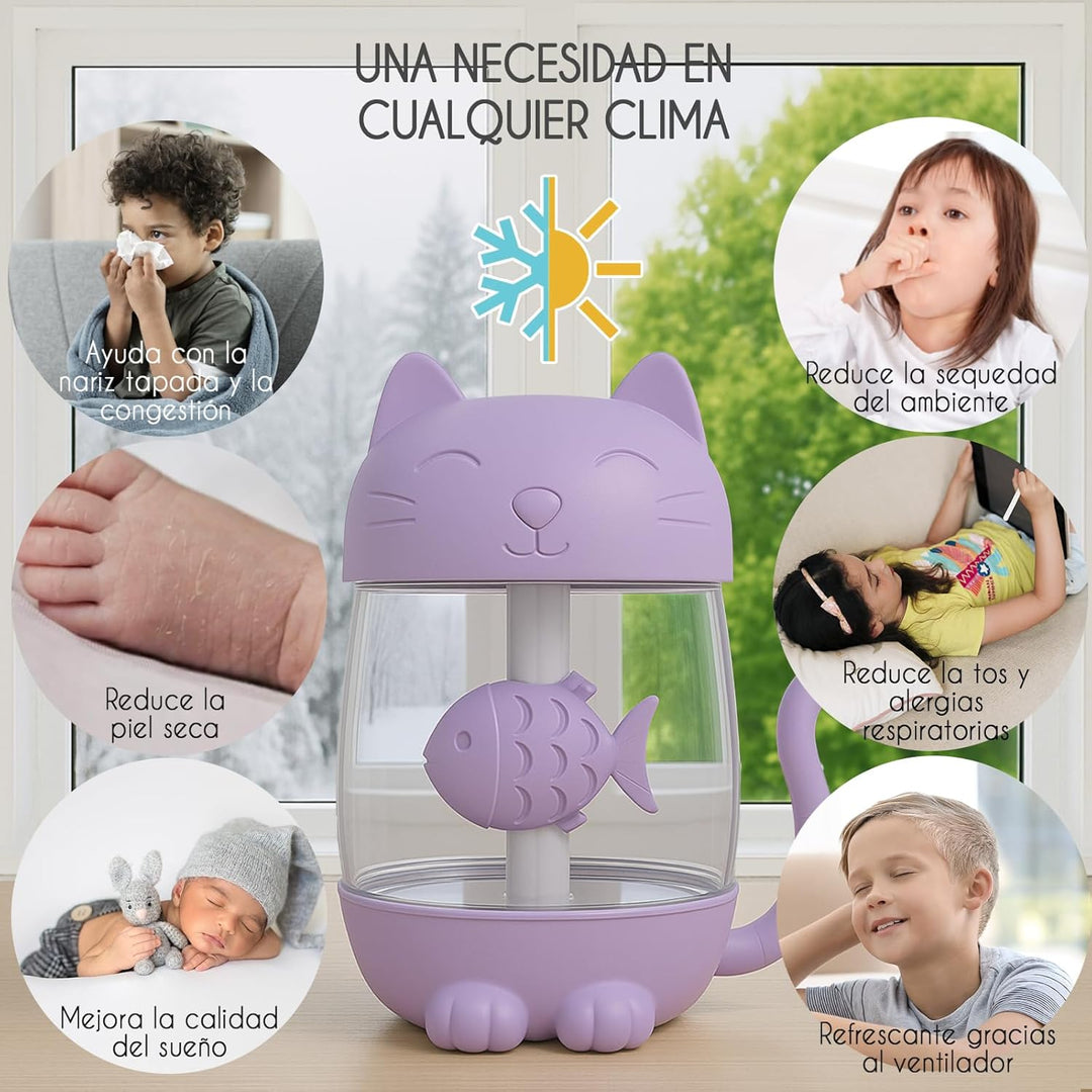 Mini-Luftbefeuchter für Kinder, 350 ml, mit LED-USB-Licht und Mini-Ventilator, leiser kalter Nebel f