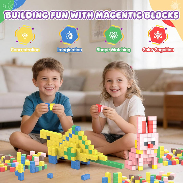 HaoVrisn Magnetische Bausteine Kinderspielzeug, 60 Stück Magnetbausteine Spielzeug Kinder ab 3 4 5 6