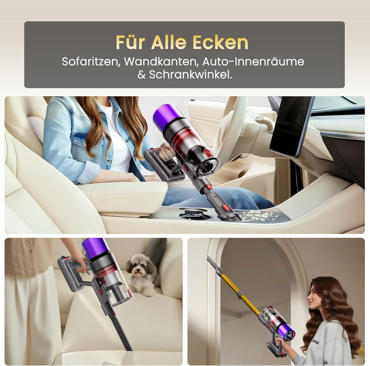 X7 Akku Staubsauger 55Kpa/600W/80Min, Staubsauger Kabellos mit LED Display, Akkustaubsauger Selbstla