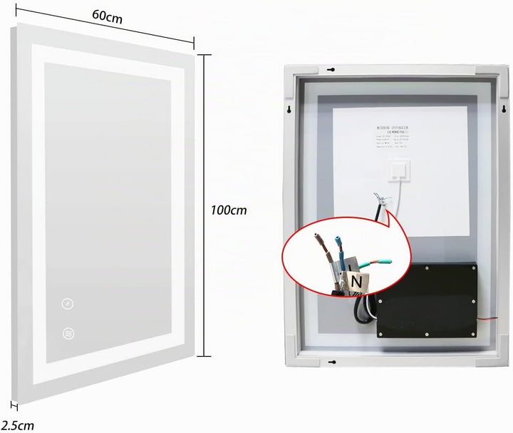 SaniteModar LED Badspiegel 60x100cm, Badezimmerspiegel mit Beleuchtung Beschlagfrei, Wandspiegel mit