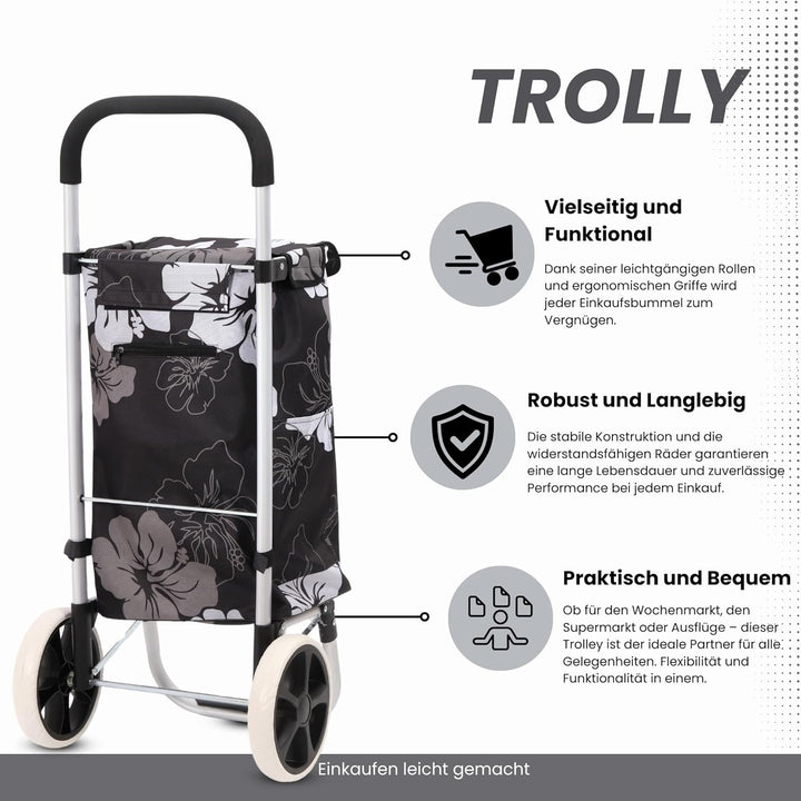 50Liter Aluminium Trolley Einkaufstrolley Klappbar, Shopping Trolley, Wasserabweisender Einkaufswage