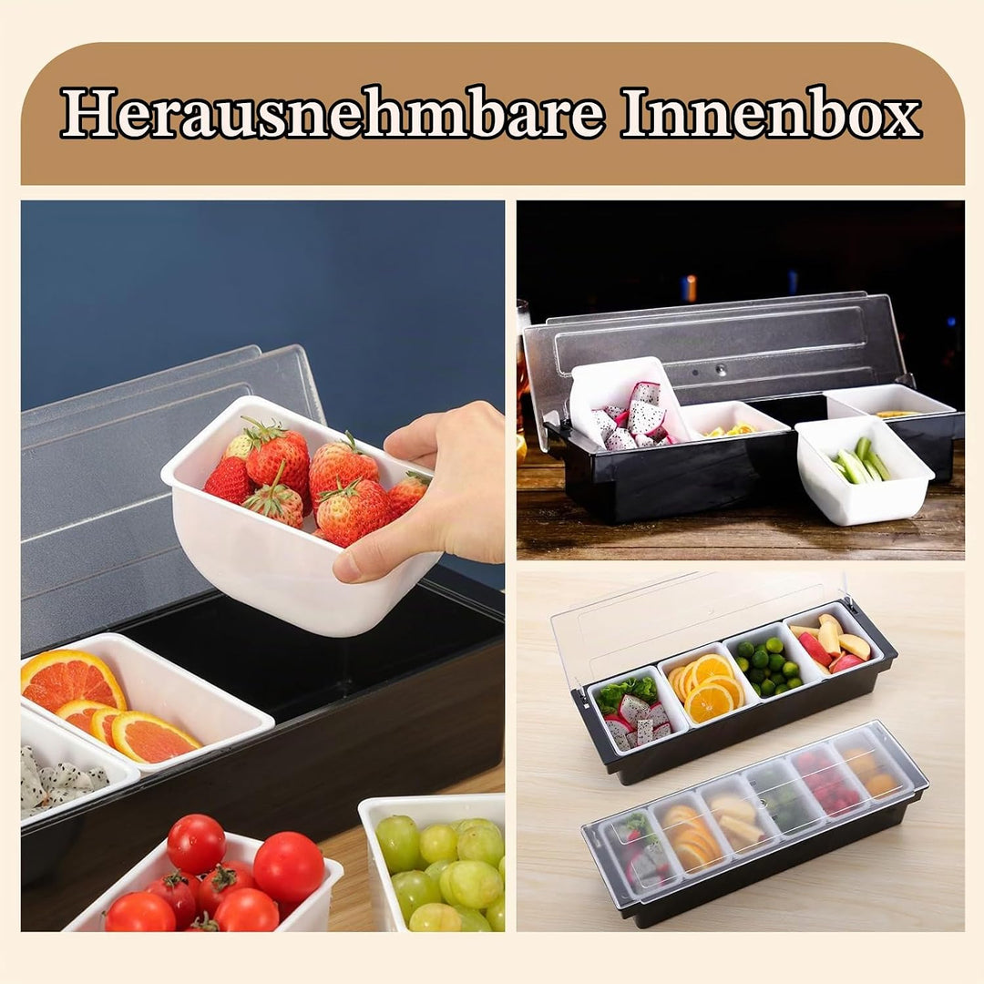Zutatenbehälter mit Deckel, 4 Fächer Abnehmbare Obstdose, Transparenter Gewürzspender Snackteller Le