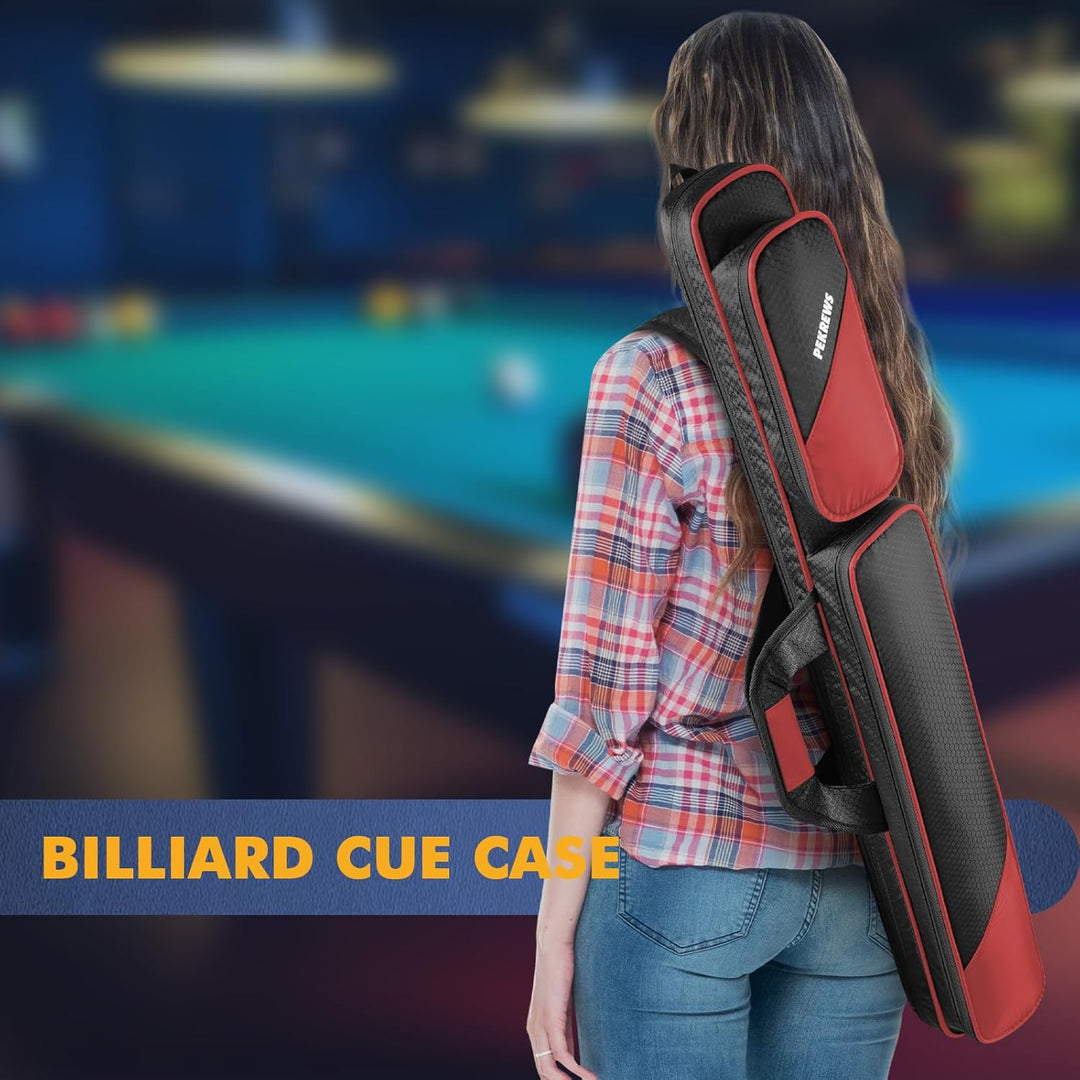 Tasche für Billardqueue 2 x 2 für 2 Queues mit 2 Reissverschlusstaschen für Zubehör, robust, Polyest