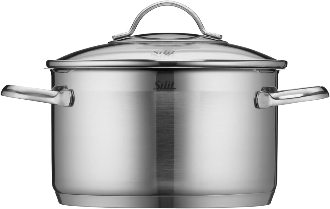 Silit Achat Kochtopf klein 16cm, Glasdeckel, Fleischtopf Induktion 1,9l, Edelstahl teilmattiert, unb