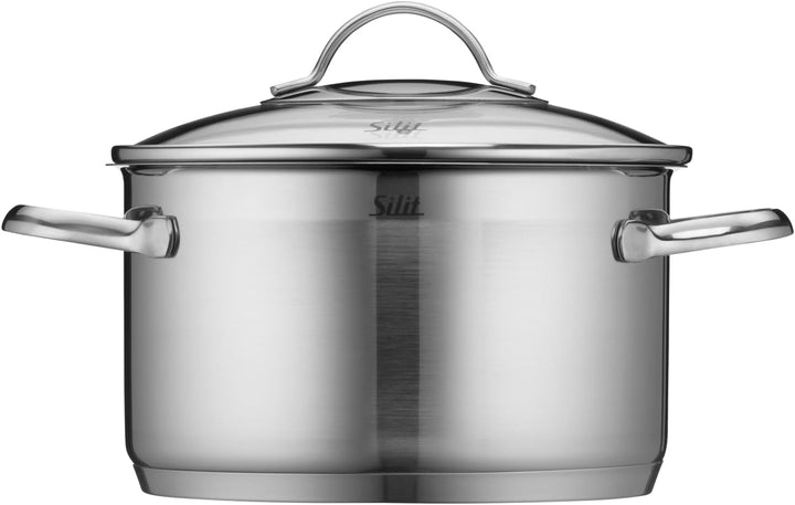Silit Achat Kochtopf gross 24cm, Glasdeckel, Fleischtopf Induktion 5,6l, Edelstahl teilmattiert, unb