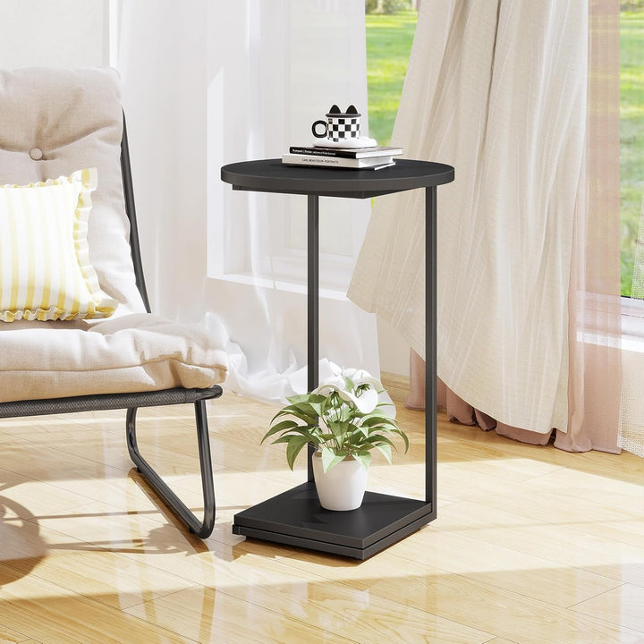 HDANI C-förmiger Beistelltisch Runder Couchtisch Sofatisch Nachttisch Nachttisch Laptoptisch, Metall