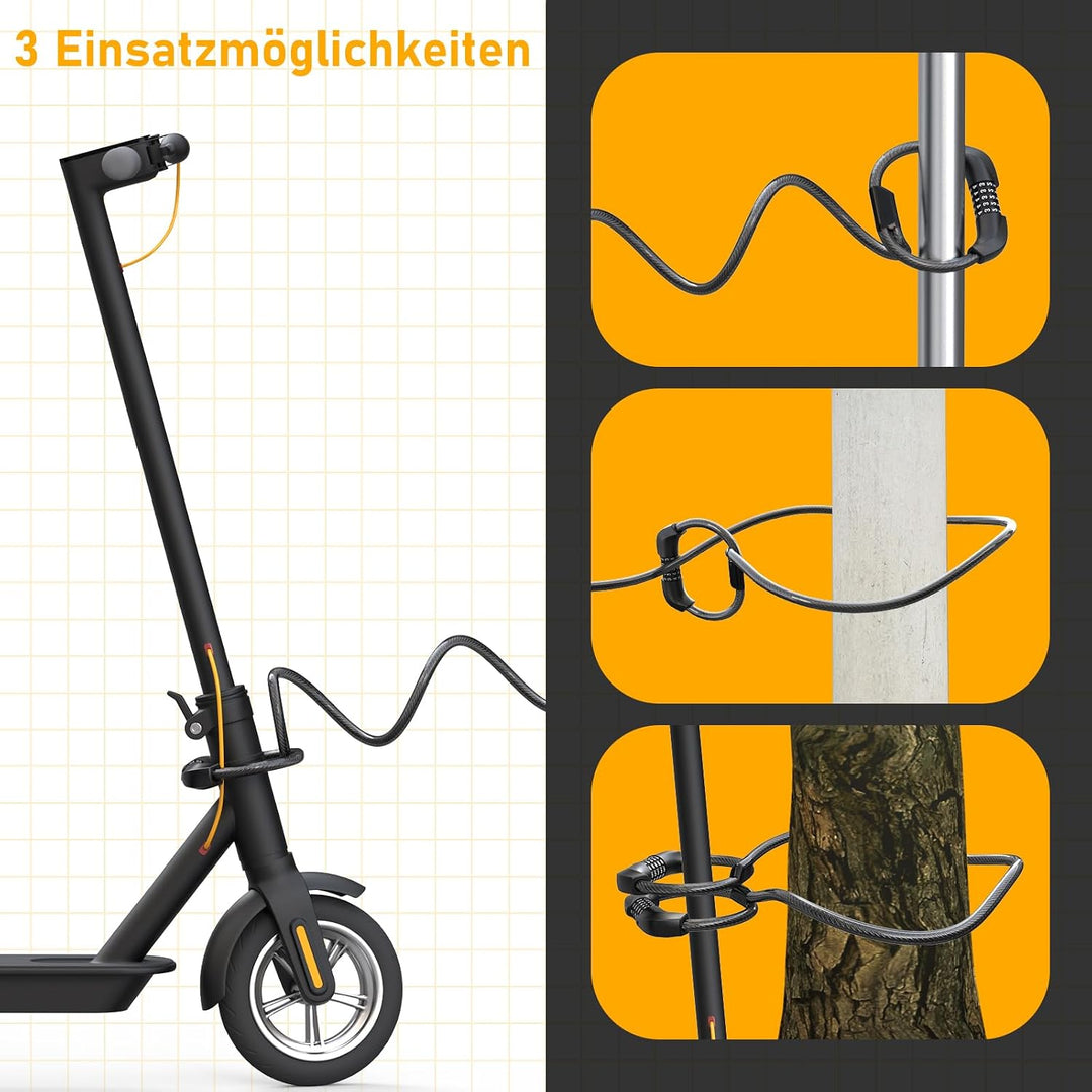 Honszex E Scooter Schloss, 5-stellig Kabel Schloss für E Scooter/Roller, Handschellenschloss, Zahlen