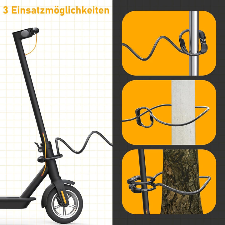 Honszex E Scooter Schloss, 5-stellig Kabel Schloss für E Scooter/Roller, Handschellenschloss, Zahlen
