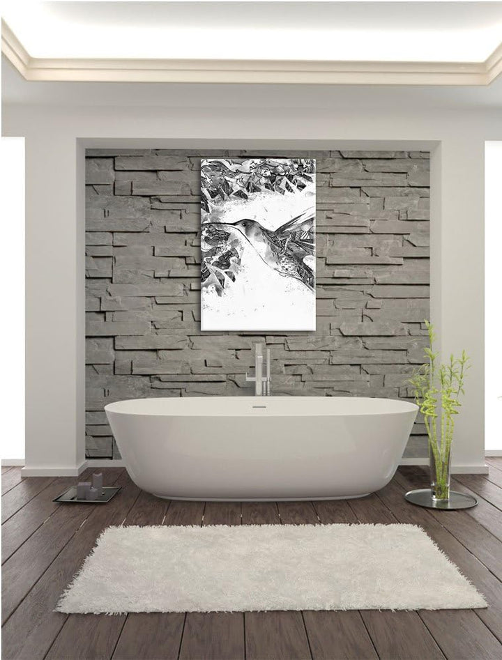 Monocrome, Kolibri Kunst , Format: 100x70 auf Leinwand, XXL riesige Bilder fertig gerahmt mit Keilra