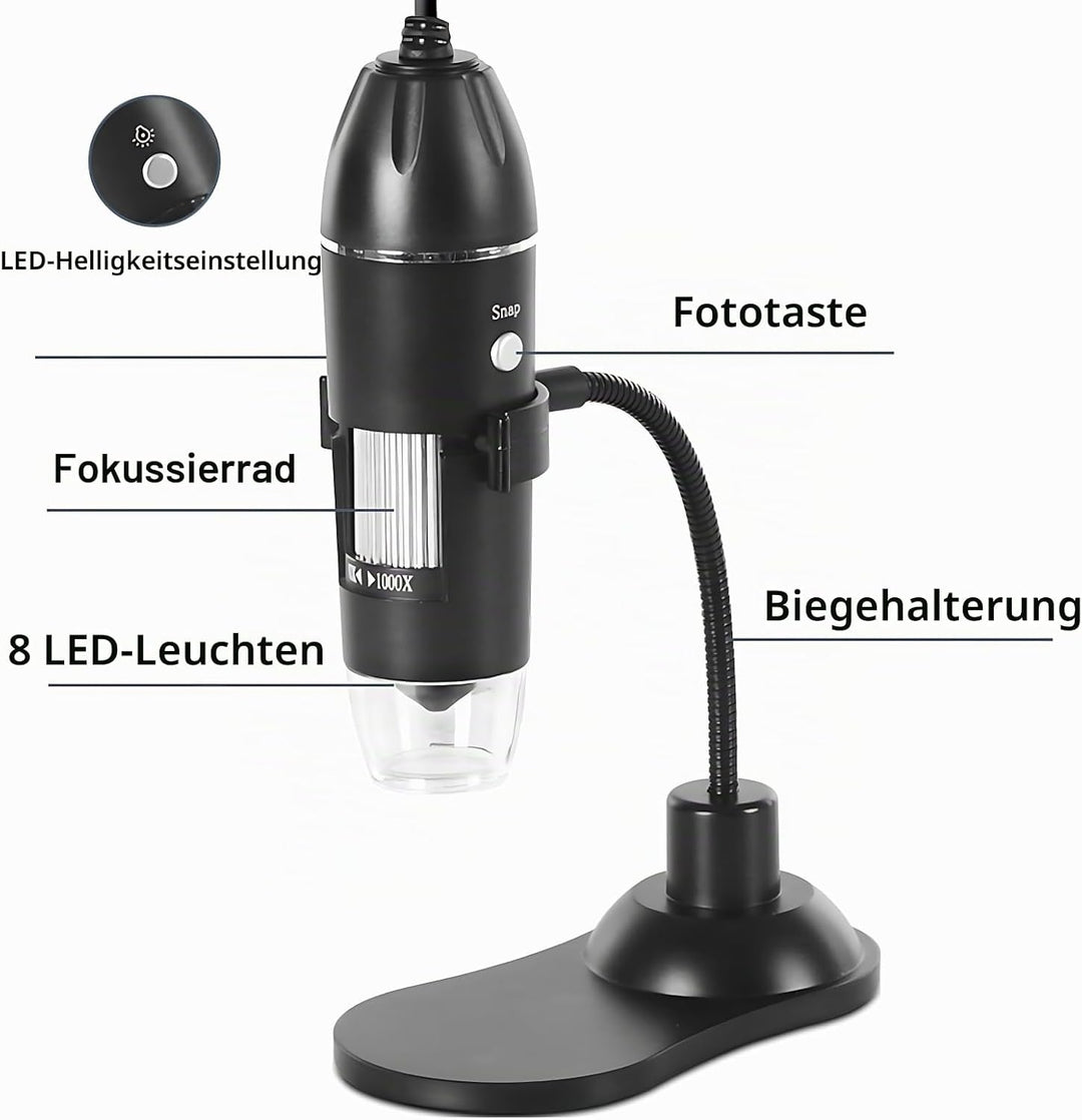 USB-Mikroskop LED 50X-1000X USB-Mikroskop-Vergrösserung Digitales Mikroskop mit Halterung USB-Mikros
