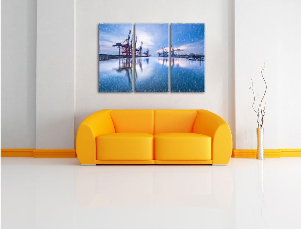 Pixxprint Hafen im Abendschein als Leinwandbild/Grösse: 3 Teilig (120x80) cm/Wandbild/Kunstdruck/fer