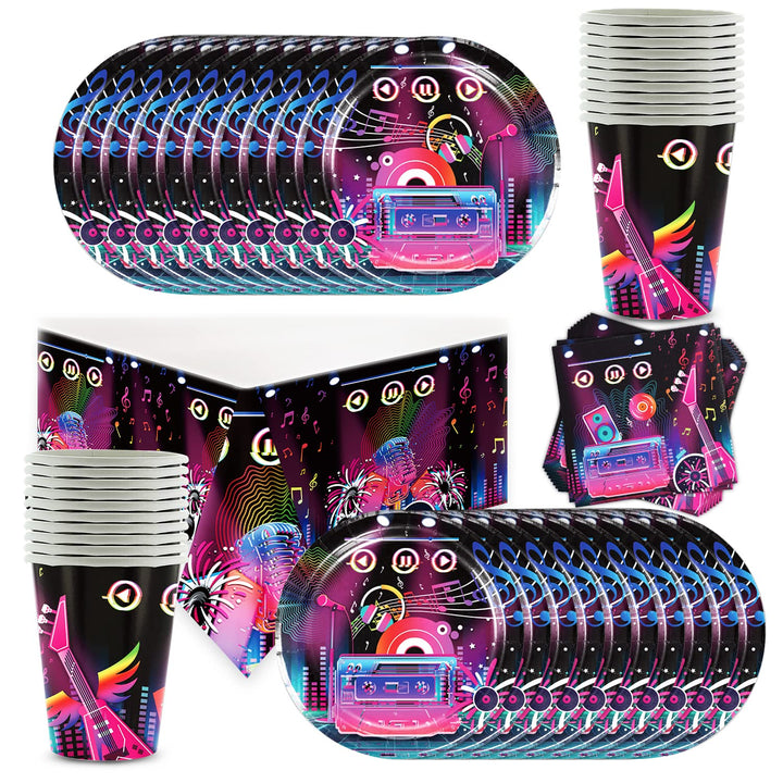 61Stk Party-Set Disco für Kindergeburtstag mit Teller + Becher + Servietten +Tischtücher Deko Disco
