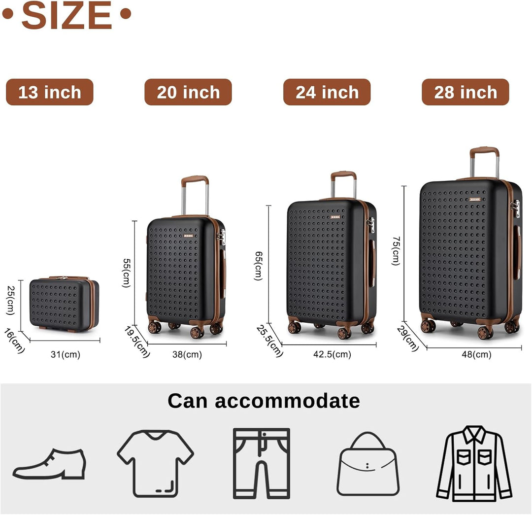 KONO Koffer Reisekoffer Trolley Kofferset 4 Teilig von ABS+PC Hartschalenkoffer mit TSA-Schloss, 4 R