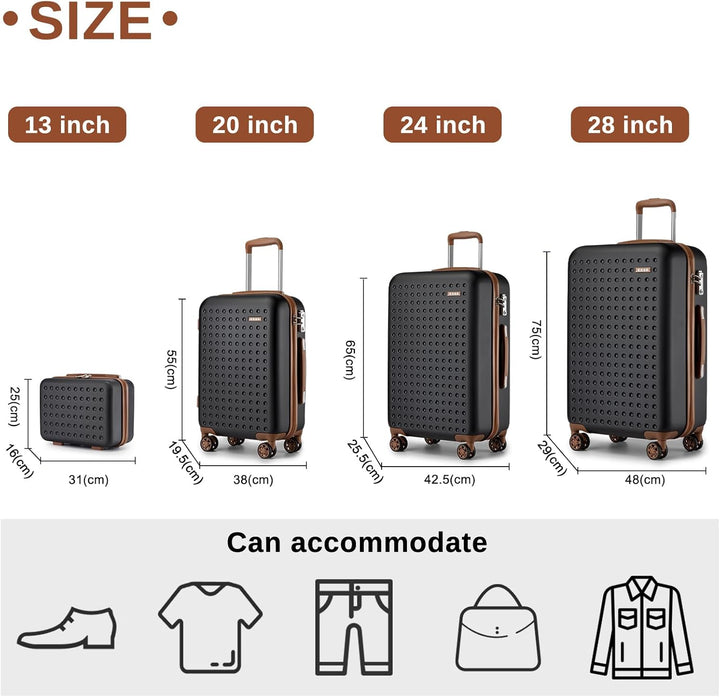 KONO Koffer Reisekoffer Trolley Kofferset 4 Teilig von ABS+PC Hartschalenkoffer mit TSA-Schloss, 4 R