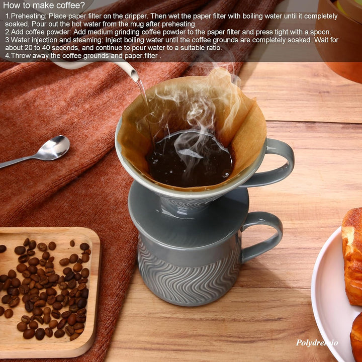 Pour-Over-Kaffeebereiter, Keramik Kaffee-Tropfer mit 100 Stück Grösse-02-Papierfilter, Keramik-Kanne