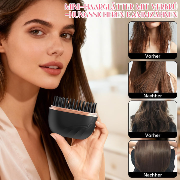 Mini Hair Straightener Brush, Mini-Glätteisen Kabellos, Schnelles Erhitzen, Wiederaufladbare Tragbar