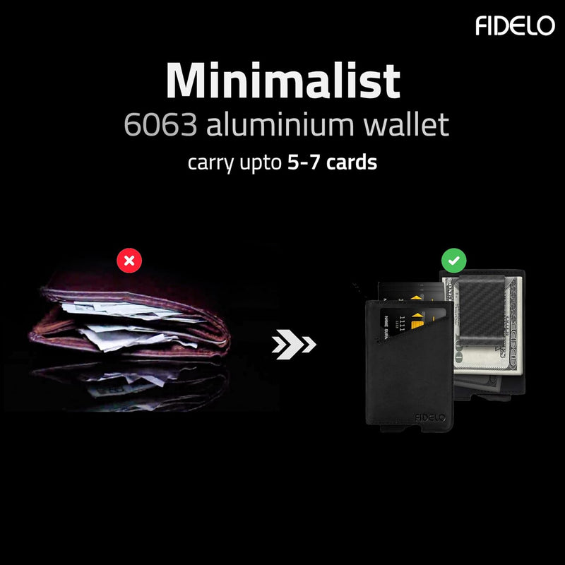 Fidelo Karbonfaser-Minimalistische Brieftasche – Schlankes Kreditkartenetui, Geldscheinklammer-Geldb