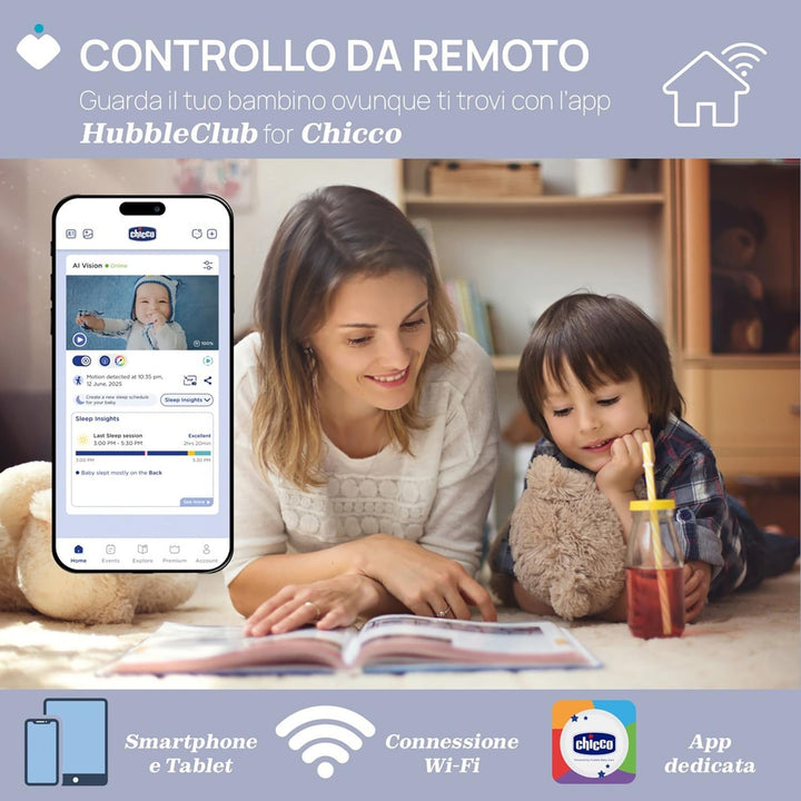 Chicco Video-Babyphone Wi-Fi Smart AI, 2K UHD Kamera mit Infrarot-Nachtsicht, dedizierte App, mehrfa